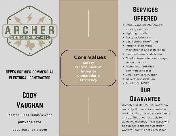 Archer Electrical Contracting Co. services flyer